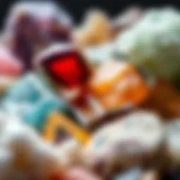 A close-up view of various minerals showcasing their unique colors and textures.