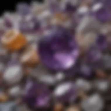 A detailed view of different shades of amethyst gemstones