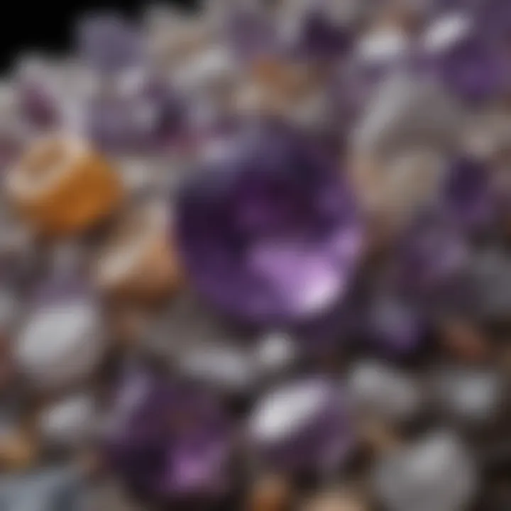 A detailed view of different shades of amethyst gemstones