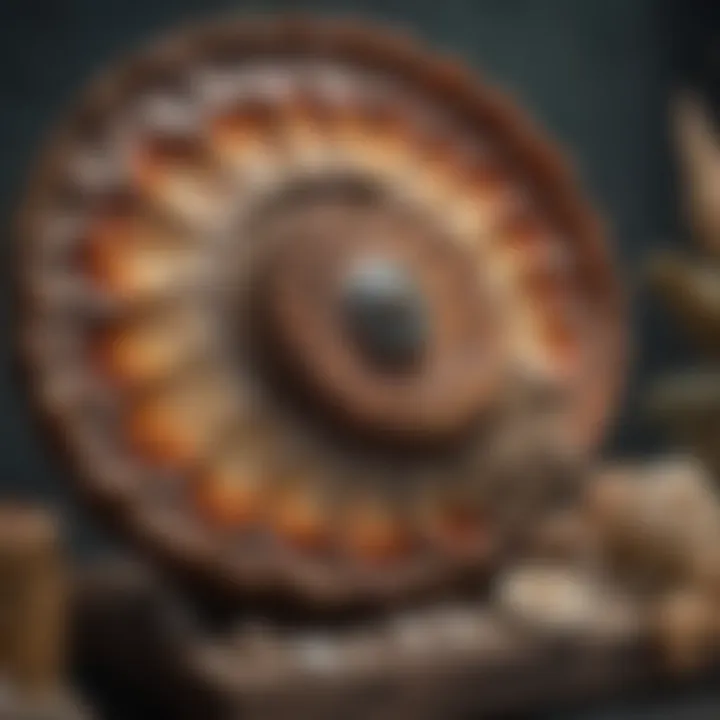 Close-up of a DIY ammonite display stand crafted from natural elements