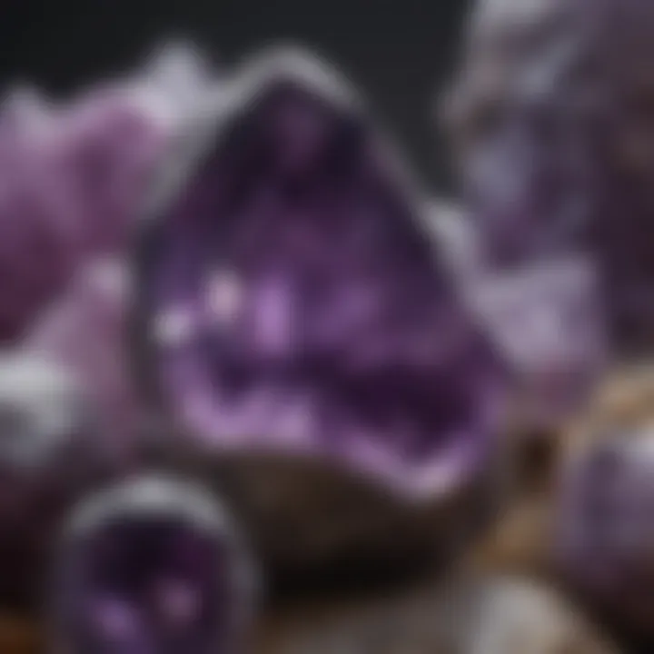 Diverse color variations of amethyst from light lavender to deep violet