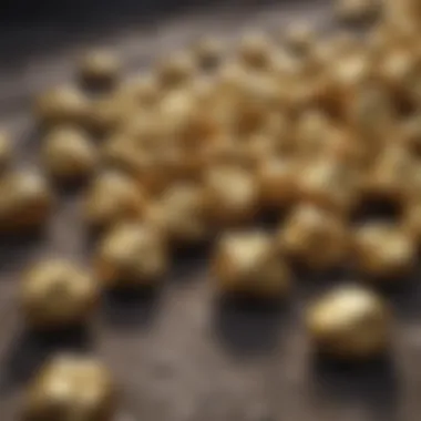 Close-up of gold nuggets found with a metal detector