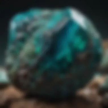 Vibrant Chrysocolla Mineral Close-up view of vibrant chrysocolla mineral displaying its rich bluish-green colors.