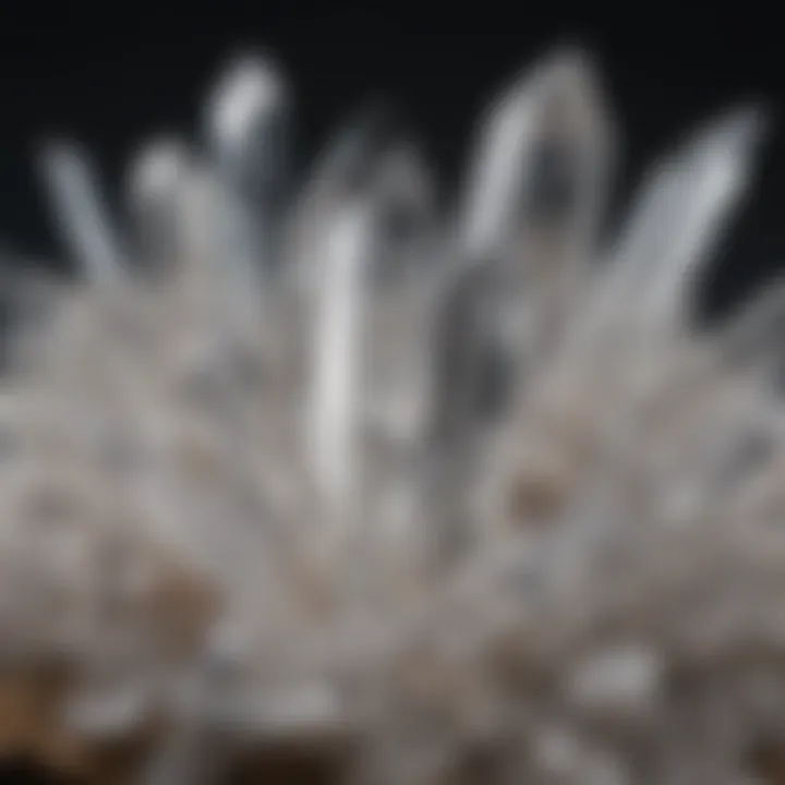 A close-up view of clear quartz crystals with sparkling facets