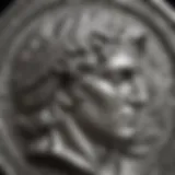 A close-up of a silver tetradrachm featuring Alexander the Great.