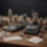 A selection of rock hardness testing kits arranged on a table.