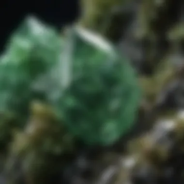 Close-up of a beautiful green crystal with intricate crystalline structures