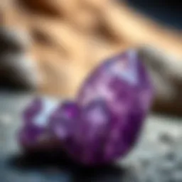 A close-up view of a stunning amethyst crystal showcasing its unique structure and color variations.