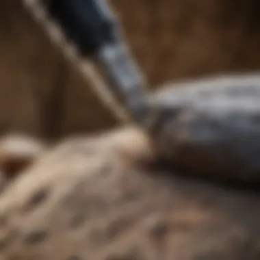 Close-up of a Dremel tool in action on a rock surface