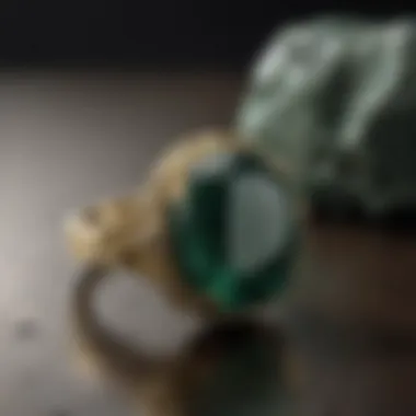 An artistic composition showcasing dark green stone in jewelry settings