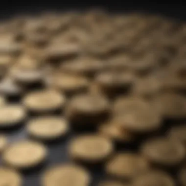 A collection of gold coins displayed elegantly