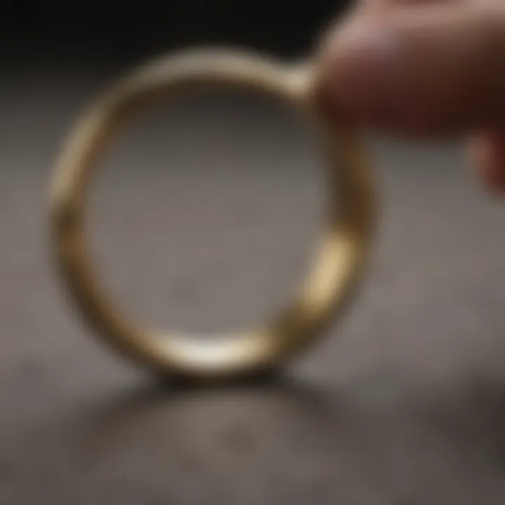 Magnifying glass scrutinizing a gold ring