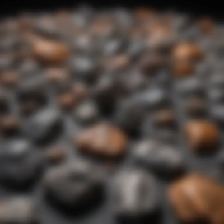 A collection of various meteorites arranged artistically, representing different types