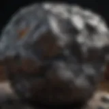 A close-up view of a stony meteorite showcasing its texture and composition