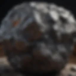 A close-up view of a stony meteorite showcasing its texture and composition
