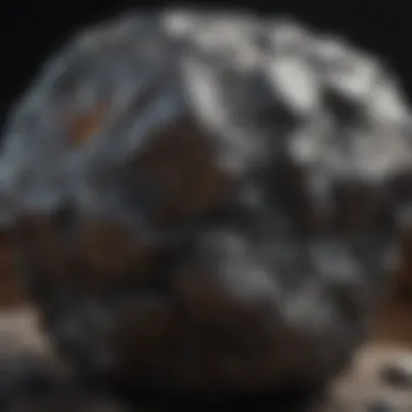 A close-up view of a stony meteorite showcasing its texture and composition