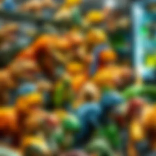 Diverse Dinosaur Figurines Collection A vibrant display of dinosaur figurines showcasing various species in a retail setting