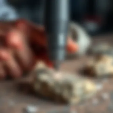 Dremel tool in action on a stone