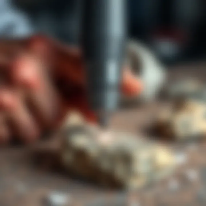 Dremel tool in action on a stone