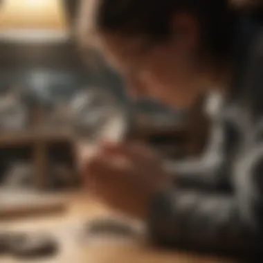 An educator using a geological hand lens in a classroom