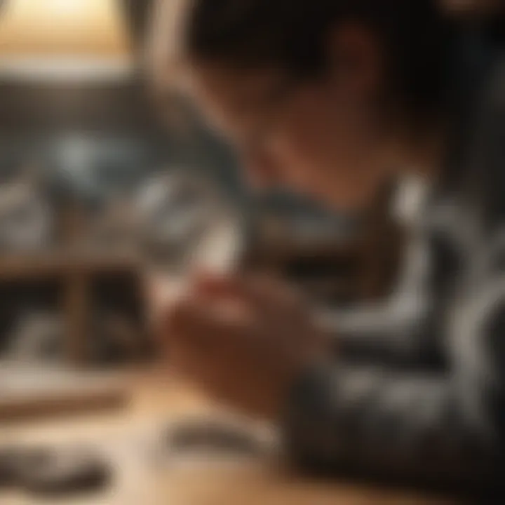 An educator using a geological hand lens in a classroom