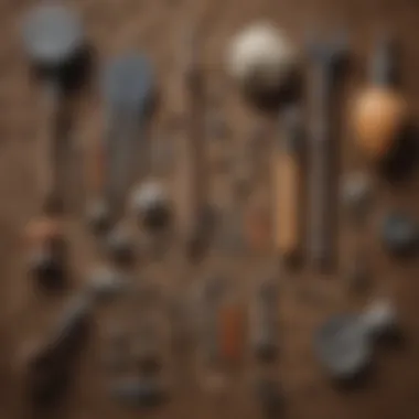 Diverse Rockhounding Tools A variety of rock hounding tools laid out on a rugged outdoor surface