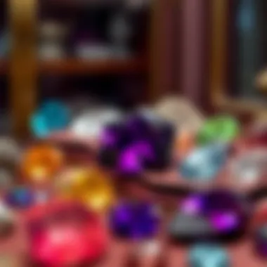 An elegant display of gemstones in a collector's case, emphasizing their beauty.