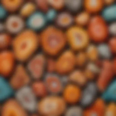 Unique Patterns and Colors of Agates A vibrant display of various agates highlighting their unique patterns and colors.