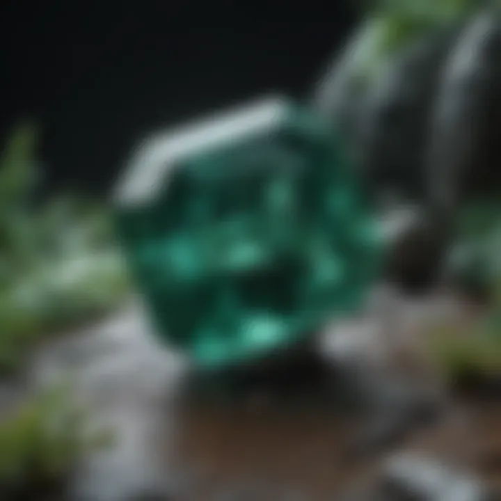 Close-up of an emerald showcasing its vibrant green color and clarity