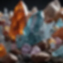 Close-up view of various crystals showcasing their unique formations and colors.