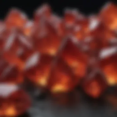 Close-up view of dark red orange crystal properties