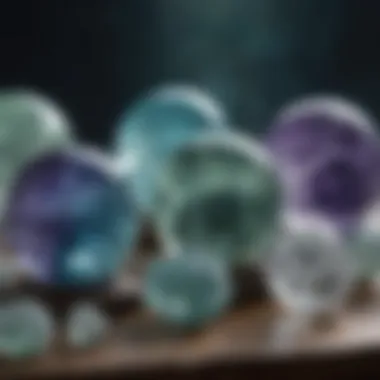 Aesthetic Display of Fluorite Crystal Balls Fluorite crystal balls displayed in an artistic arrangement, highlighting their aesthetic appeal