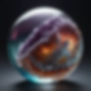 Vibrant Fluorite Crystal Ball Close-up view of a fluorite crystal ball showcasing its vibrant colors and unique formations