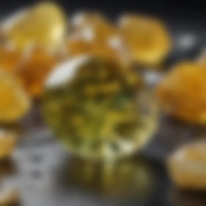 A close-up view of a vibrant greenish yellow gemstone showcasing its natural brilliance.