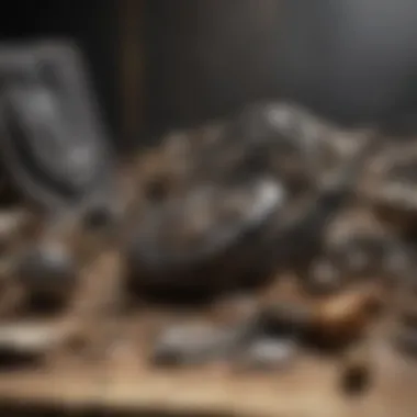 Display of various fossil jewelry pieces against a rustic background