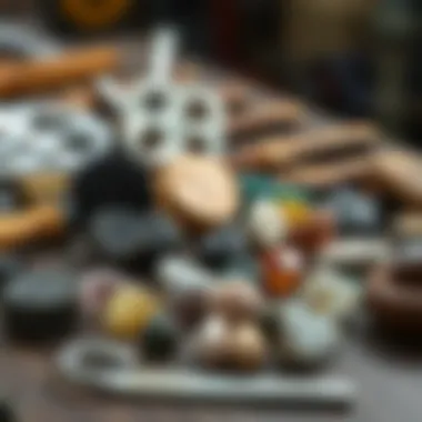 Tools for Tumbling Gemstones Tools and equipment essential for the tumbling process of gemstones laid out neatly