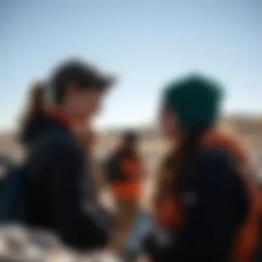 A group of students engaged in a field study utilizing geology identification technology