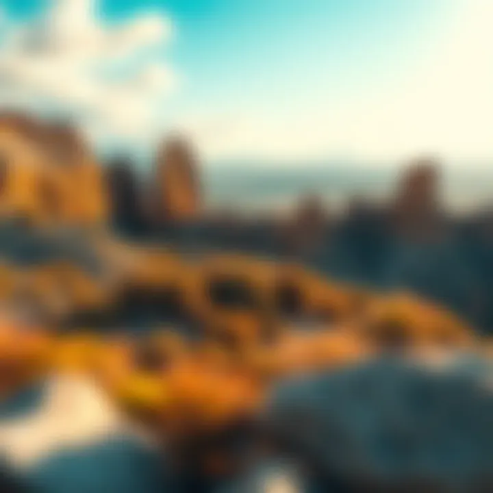 A scenic landscape with geological formations encouraging exploration