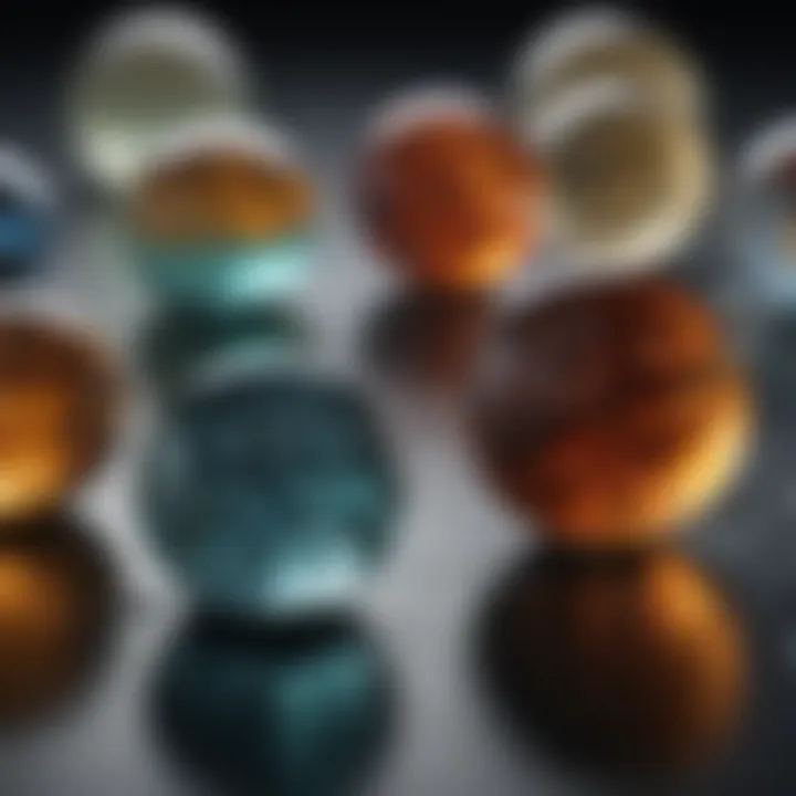 Display of various glass types with hardness ratings