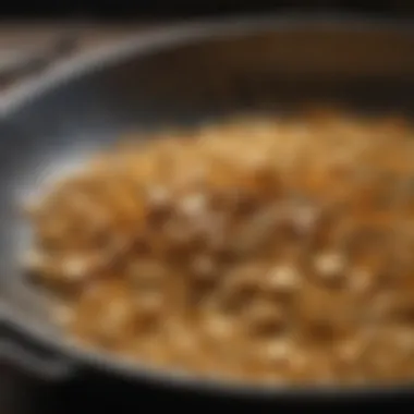 Close-up of gold flakes in a pan