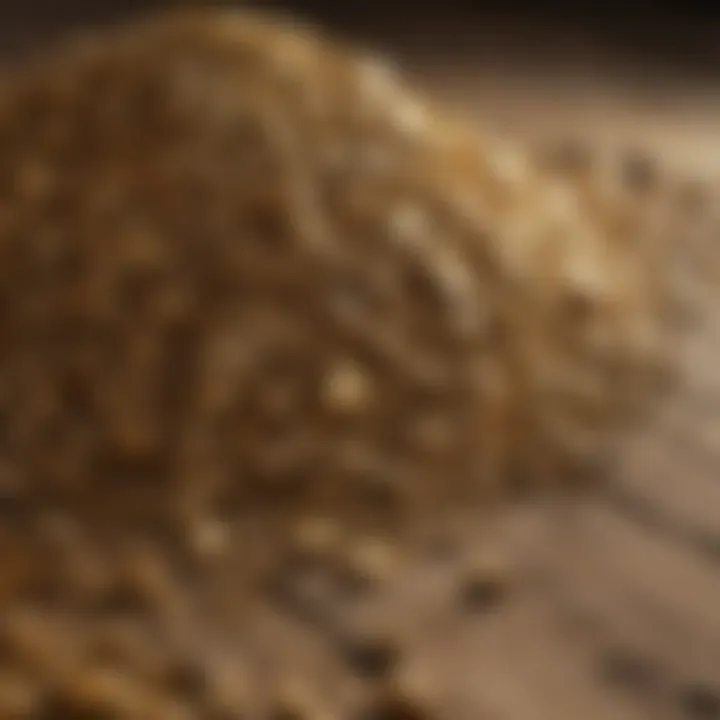 Detailed view of gold paydirt on a wooden surface