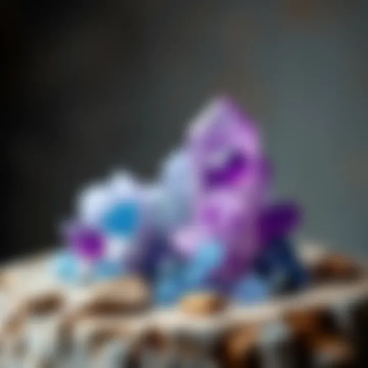 Healing Attributes of Blue and Purple Crystals An artistic representation of the healing properties associated with blue and purple crystals