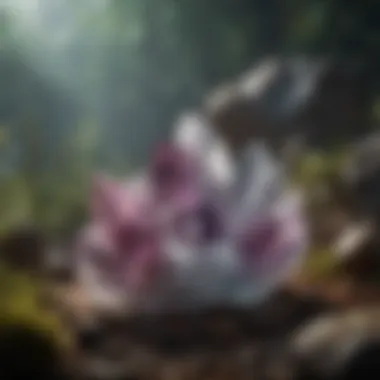 Crystals in Nature An artistic representation of crystals in a natural setting, highlighting their beauty and complexity