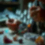 An artisan meticulously crafting a crystal necklace with vibrant stones and intricate metalwork