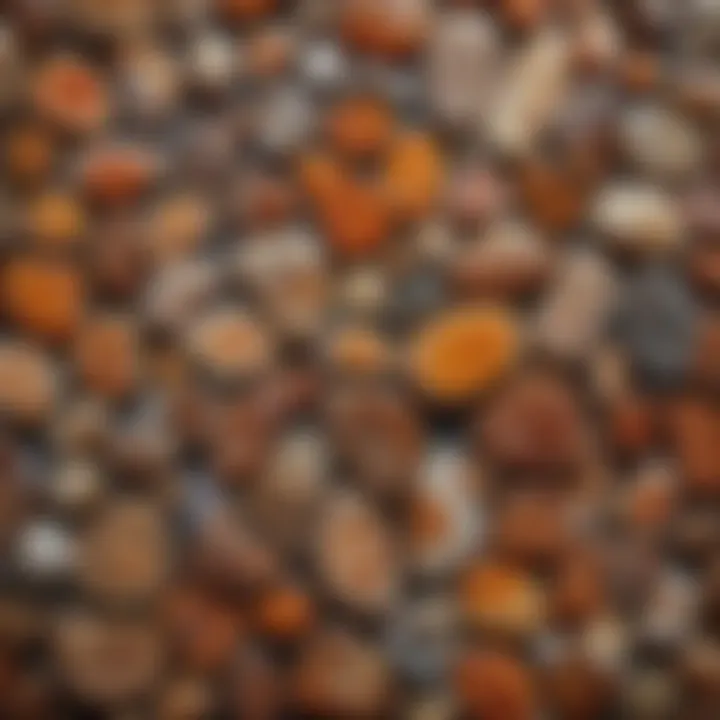 A collection display of various Kentucky agate specimens, illustrating their diversity