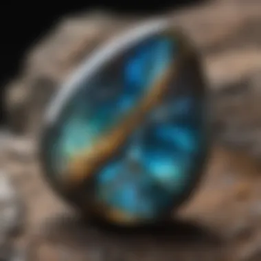 Close-up view of labradorite displaying its unique iridescence