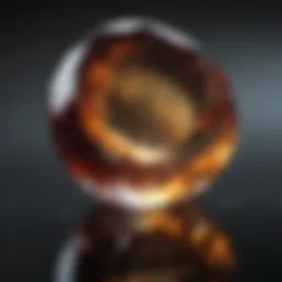 Close-up of a polished gemstone reflecting light