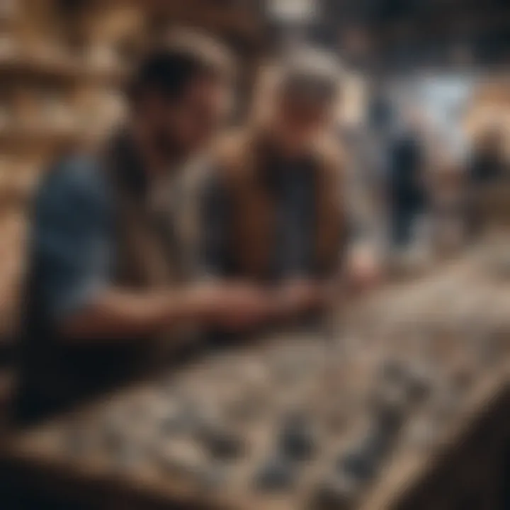 A friendly interaction between a seller and a buyer at a gem fair