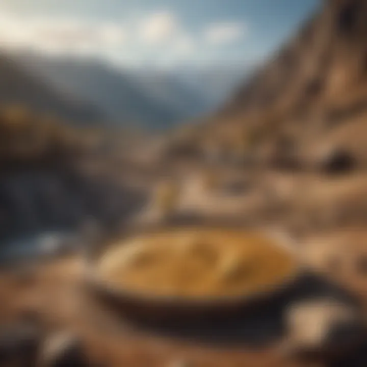 Scenic view of a historic gold mining site surrounded by mountains