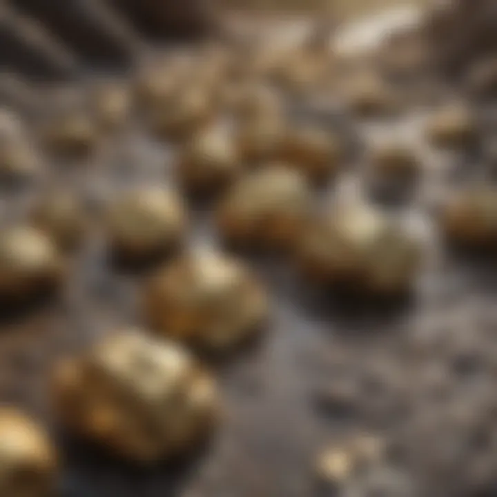 Close-up of gold nuggets found in river sediment.